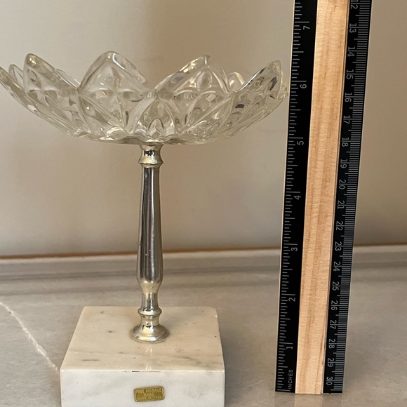 Crystal Cut Glass Dish Marble Pedestal Made In Italy Vintage - Picture 8 of 8